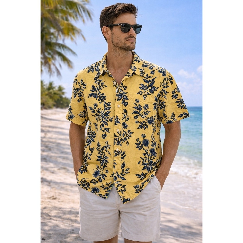 Ralph Lauren Polo Jeans Co Floral Shirt Yellow Navy Botanical Button Up Mens XL
